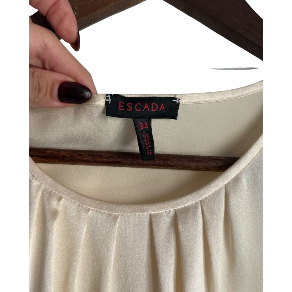 Escada Womens 100% Silk Sleeveless Pleated Neck Blouse Shell Cream Ivory Size 34